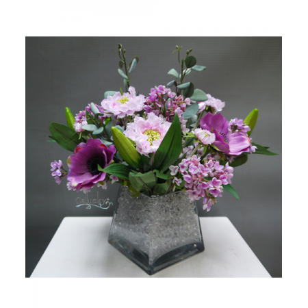 TP154781 - Bình Thủy Tinh Vuông Hoa Đinh Hương Tím