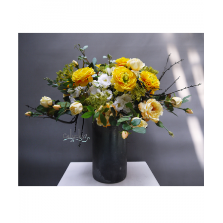 TP154786 - Bình Thủy Tinh Phủ Màu, Hoa Hồng Vàng, Camellia